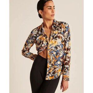 Abercrombie & Fitch Women's Long-Sleeve Satin ABSTRACT PRINT SIZE XS NWOT